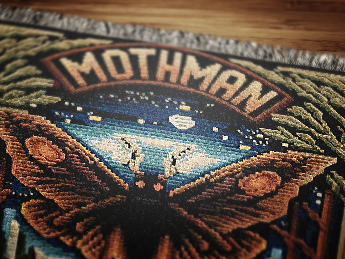 Legendary Mothman Retro Jacquard Woven Blanket, Point Pleasant West Virginia Cryptid Throw, Spooky Monster Decor, Cryptozoology Gift