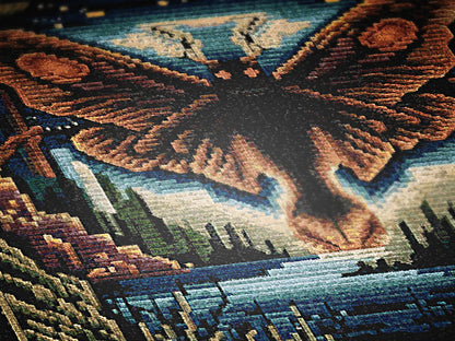 Legendary Mothman Retro Jacquard Woven Blanket, Point Pleasant West Virginia Cryptid Throw, Spooky Monster Decor, Cryptozoology Gift