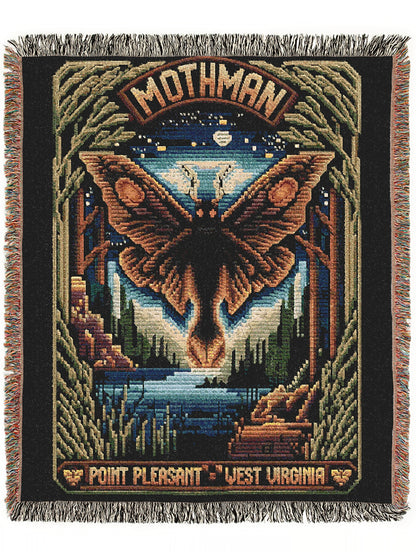 Legendary Mothman Retro Jacquard Woven Blanket, Point Pleasant West Virginia Cryptid Throw, Spooky Monster Decor, Cryptozoology Gift