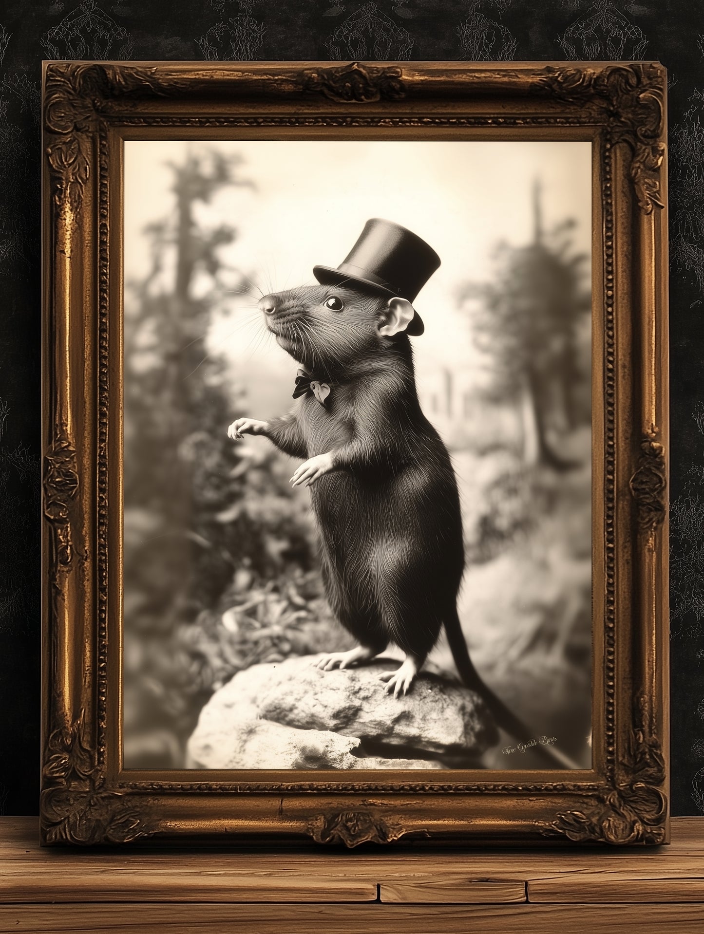 Fancy Rich Rat Wearing Top Hat, Vintage Victorian Photograph, Wall Decor Art Print for Rat Lovers, Art Printable, Retro Weird Art Stuff Gift