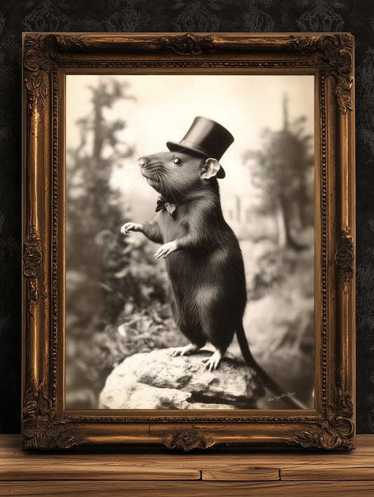 Fancy Rich Rat Wearing Top Hat, Vintage Victorian Photograph, Wall Decor Art Print for Rat Lovers, Art Printable, Retro Weird Art Stuff Gift