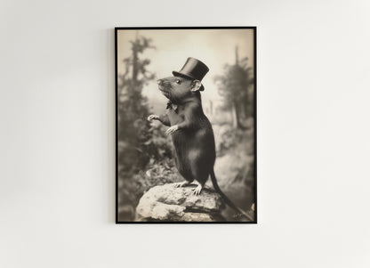 Fancy Rich Rat Wearing Top Hat, Vintage Victorian Photograph, Wall Decor Art Print for Rat Lovers, Art Printable, Retro Weird Art Stuff Gift