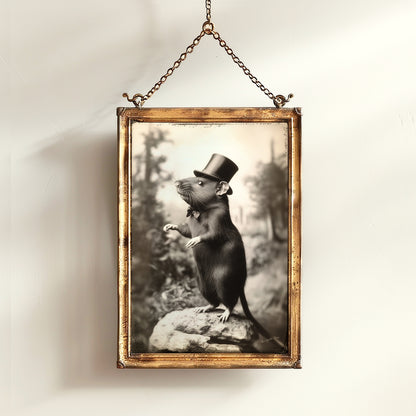 Fancy Rich Rat Wearing Top Hat, Vintage Victorian Photograph, Wall Decor Art Print for Rat Lovers, Art Printable, Retro Weird Art Stuff Gift
