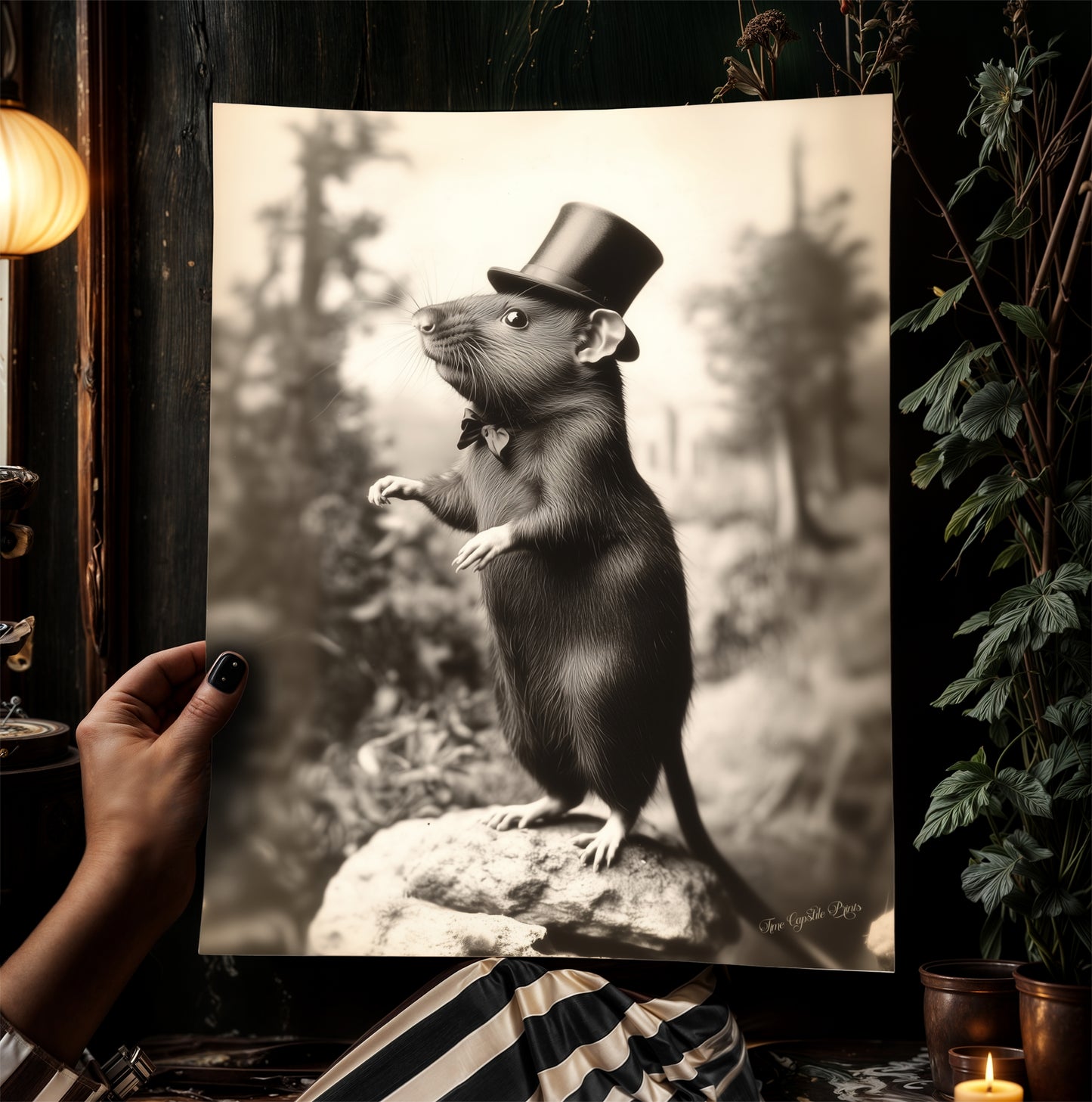 Fancy Rich Rat Wearing Top Hat, Vintage Victorian Photograph, Wall Decor Art Print for Rat Lovers, Art Printable, Retro Weird Art Stuff Gift