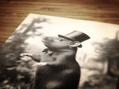 Fancy Rich Rat Wearing Top Hat, Vintage Victorian Photograph, Wall Decor Art Print for Rat Lovers, Art Printable, Retro Weird Art Stuff Gift