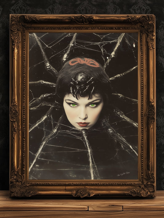 Spidora, Spider Girl, Vintage Circus Wall Art, Retro Cabinet Card, Freakshow, Sideshow Print, Oddities & Curiosities Poster, Weird Art Print