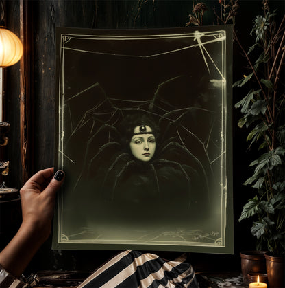 Spider Girl, Vintage Spidora Circus Wall Art, Retro Cabinet Card, Freakshow, Sideshow Print, Oddities & Curiosities Poster, Weird Art Print