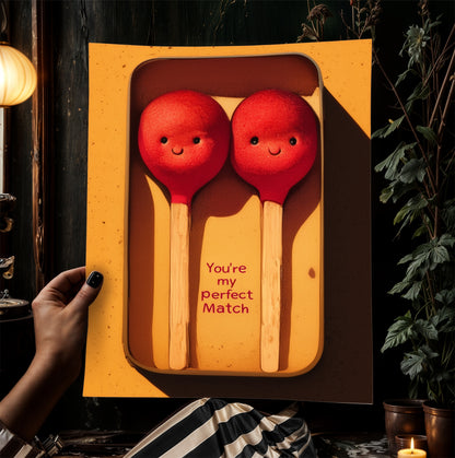 The Perfect Match, Cute Matchstick Couple Gift, Romantic Anniversary & Valentine's Day Gift for Boyfriend Girlfriend, Love Keepsake Decor