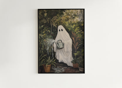 Houseplant Lover Ghost Painting, Vintage Poster, Art Poster Print, Dark Academia, Haunting Ghost, Weird Art Decor Gifts