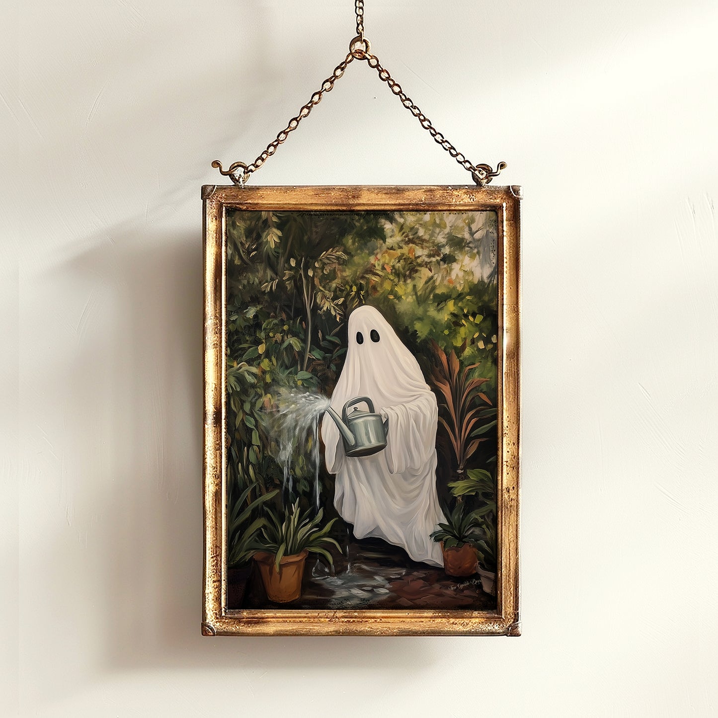 Houseplant Lover Ghost Painting, Vintage Poster, Art Poster Print, Dark Academia, Haunting Ghost, Weird Art Decor Gifts