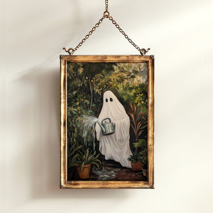 Houseplant Lover Ghost Painting, Vintage Poster, Art Poster Print, Dark Academia, Haunting Ghost, Weird Art Decor Gifts