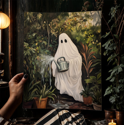 Houseplant Lover Ghost Painting, Vintage Poster, Art Poster Print, Dark Academia, Haunting Ghost, Weird Art Decor Gifts