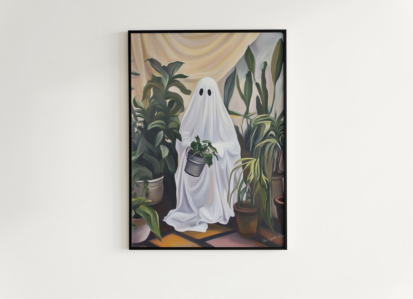 Retro Houseplant Lover Ghost Painting, Victorian Spooky Art Print, Dark Academia, Haunting Ghost, Plant Lover Weird Art Decor Gifts