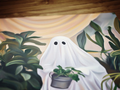 Retro Houseplant Lover Ghost Painting, Victorian Spooky Art Print, Dark Academia, Haunting Ghost, Plant Lover Weird Art Decor Gifts