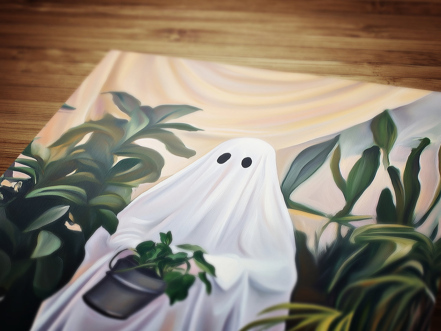 Retro Houseplant Lover Ghost Painting, Victorian Spooky Art Print, Dark Academia, Haunting Ghost, Plant Lover Weird Art Decor Gifts