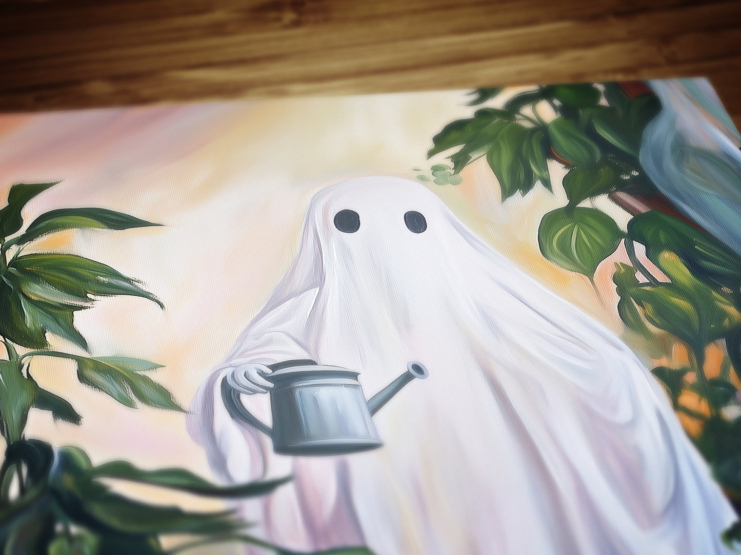 Retro Houseplant Lover Ghost Painting, Spooky Art Print, Dark Academia, Plant Enthusiat Present, Weird Art Decor Gifts