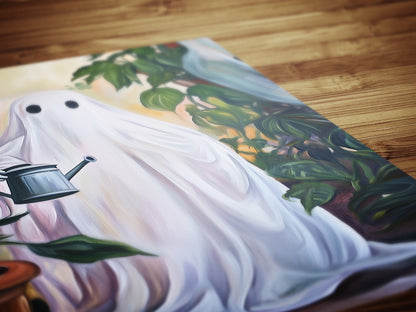 Retro Houseplant Lover Ghost Painting, Spooky Art Print, Dark Academia, Plant Enthusiat Present, Weird Art Decor Gifts