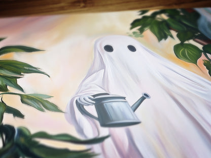 Retro Houseplant Lover Ghost Painting, Spooky Art Print, Dark Academia, Plant Enthusiat Present, Weird Art Decor Gifts