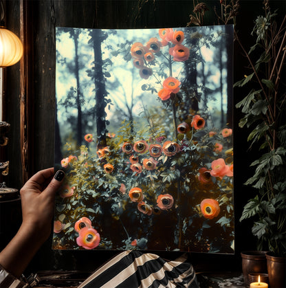 Gothic Forest Botanical Print, Moody Dark Academia Poster, Pagan Wicca Wall Decor, Occult Floral Whimsigoth Decor