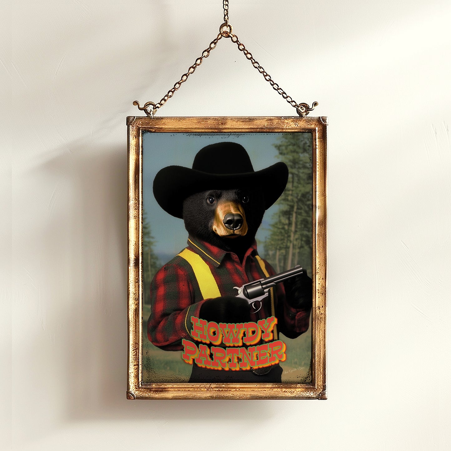 Cowboy Bear Wall Art, Funny Western Animal Print, Howdy Partner Western Wall Art Poster, Whimsical Cowboy Decor, Retro Wild West Aesthetic