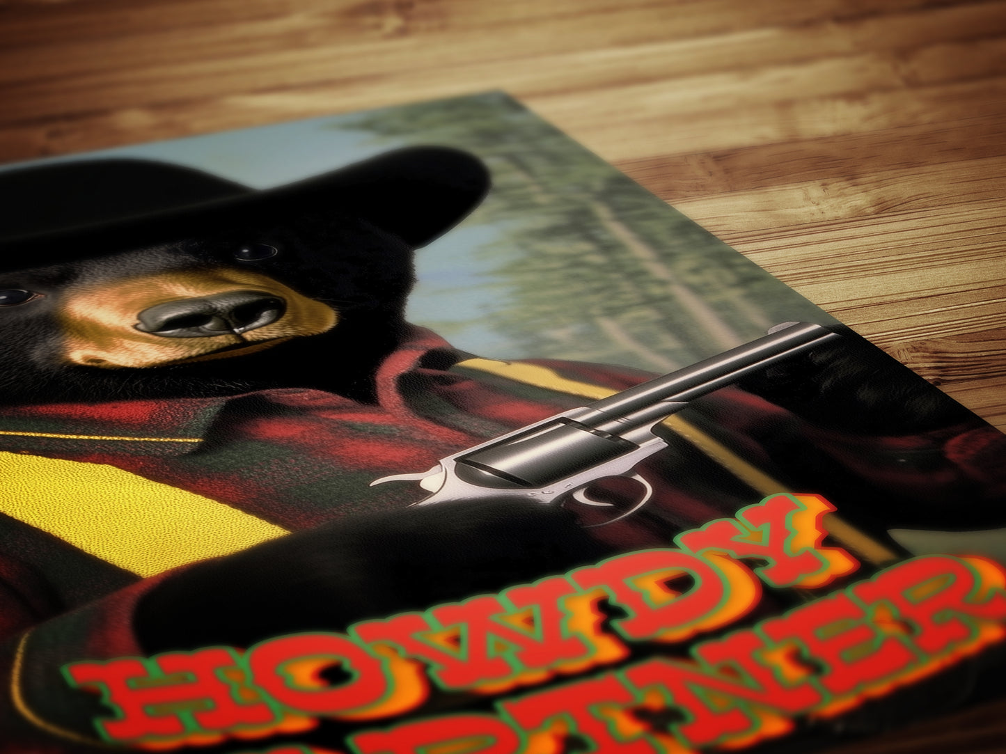 Cowboy Bear Wall Art, Funny Western Animal Print, Howdy Partner Western Wall Art Poster, Whimsical Cowboy Decor, Retro Wild West Aesthetic