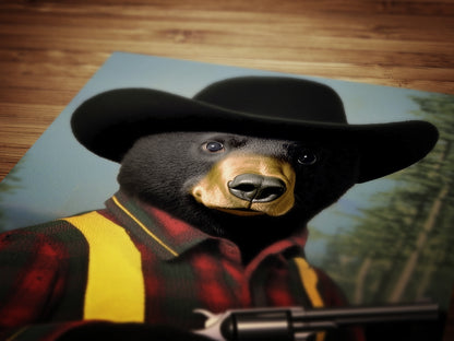 Cowboy Bear Wall Art, Funny Western Animal Print, Howdy Partner Western Wall Art Poster, Whimsical Cowboy Decor, Retro Wild West Aesthetic
