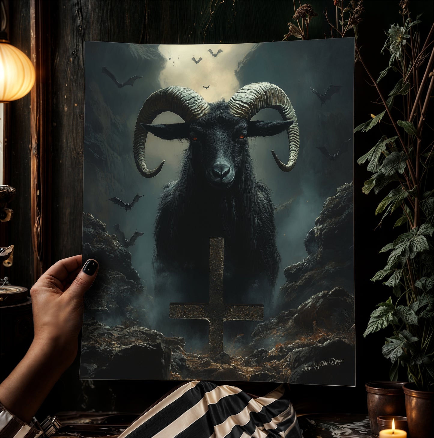 Gothic Black Phillip Wall Decor, Satanic Baphomet Poster, Witchcraft Aesthetic Painting, Dark Horror Gothic Home Decor, Witchy Decor