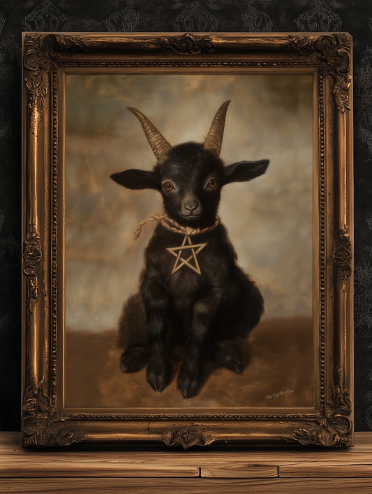 Gothic Baby Black Phillip Wall Art, Satanic Baphomet Poster, Witchcraft Aesthetic Painting, Dark Horror Witchy Home Decor, Chibi Goat Print
