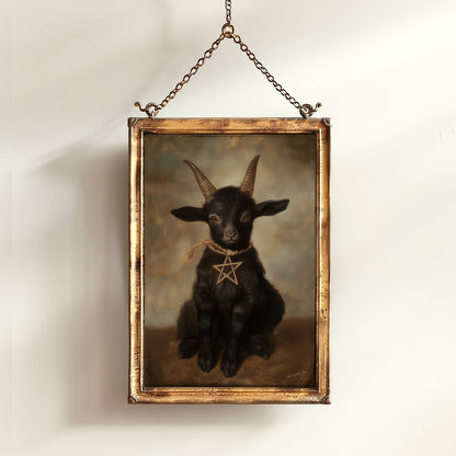 Gothic Baby Black Phillip Wall Art, Satanic Baphomet Poster, Witchcraft Aesthetic Painting, Dark Horror Witchy Home Decor, Chibi Goat Print