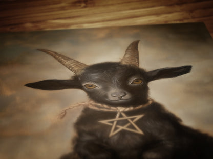 Gothic Baby Black Phillip Wall Art, Satanic Baphomet Poster, Witchcraft Aesthetic Painting, Dark Horror Witchy Home Decor, Chibi Goat Print