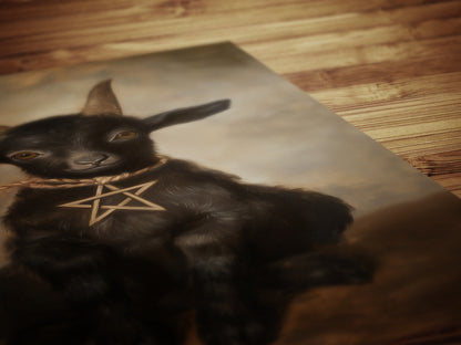 Gothic Baby Black Phillip Wall Art, Satanic Baphomet Poster, Witchcraft Aesthetic Painting, Dark Horror Witchy Home Decor, Chibi Goat Print