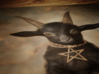 Gothic Baby Black Phillip Wall Art, Satanic Baphomet Poster, Witchcraft Aesthetic Painting, Dark Horror Witchy Home Decor, Chibi Goat Print
