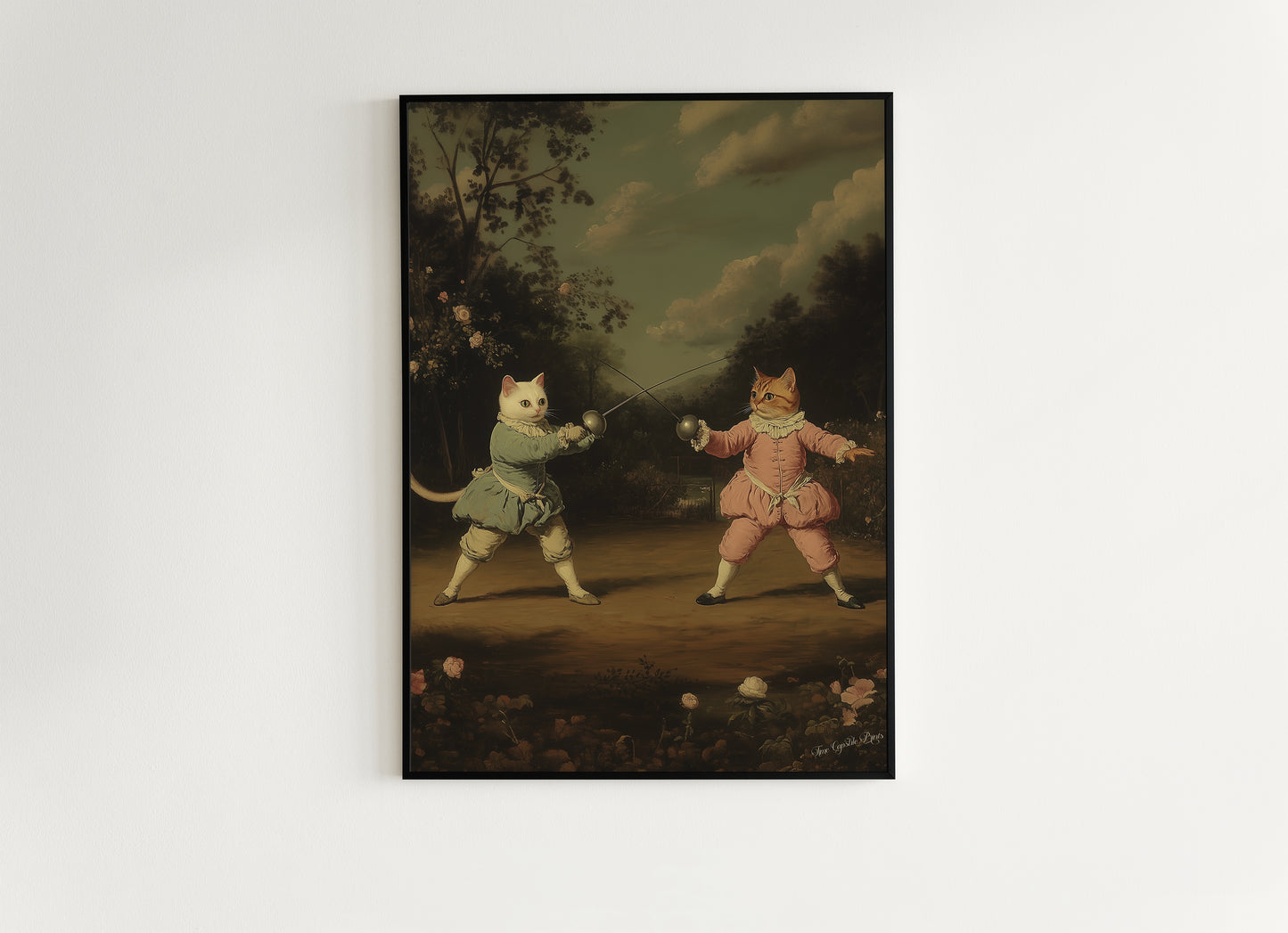 Cat Fencing Club Painting, The purrfect Duel Riposte, Funny Fencing Cat Wall Art Poster, Funny Present For Fencing Lover, Fencing Coach Gift
