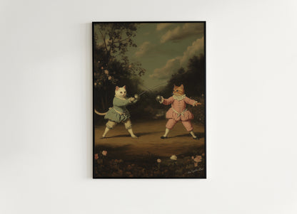 Cat Fencing Club Painting, The purrfect Duel Riposte, Funny Fencing Cat Wall Art Poster, Funny Present For Fencing Lover, Fencing Coach Gift