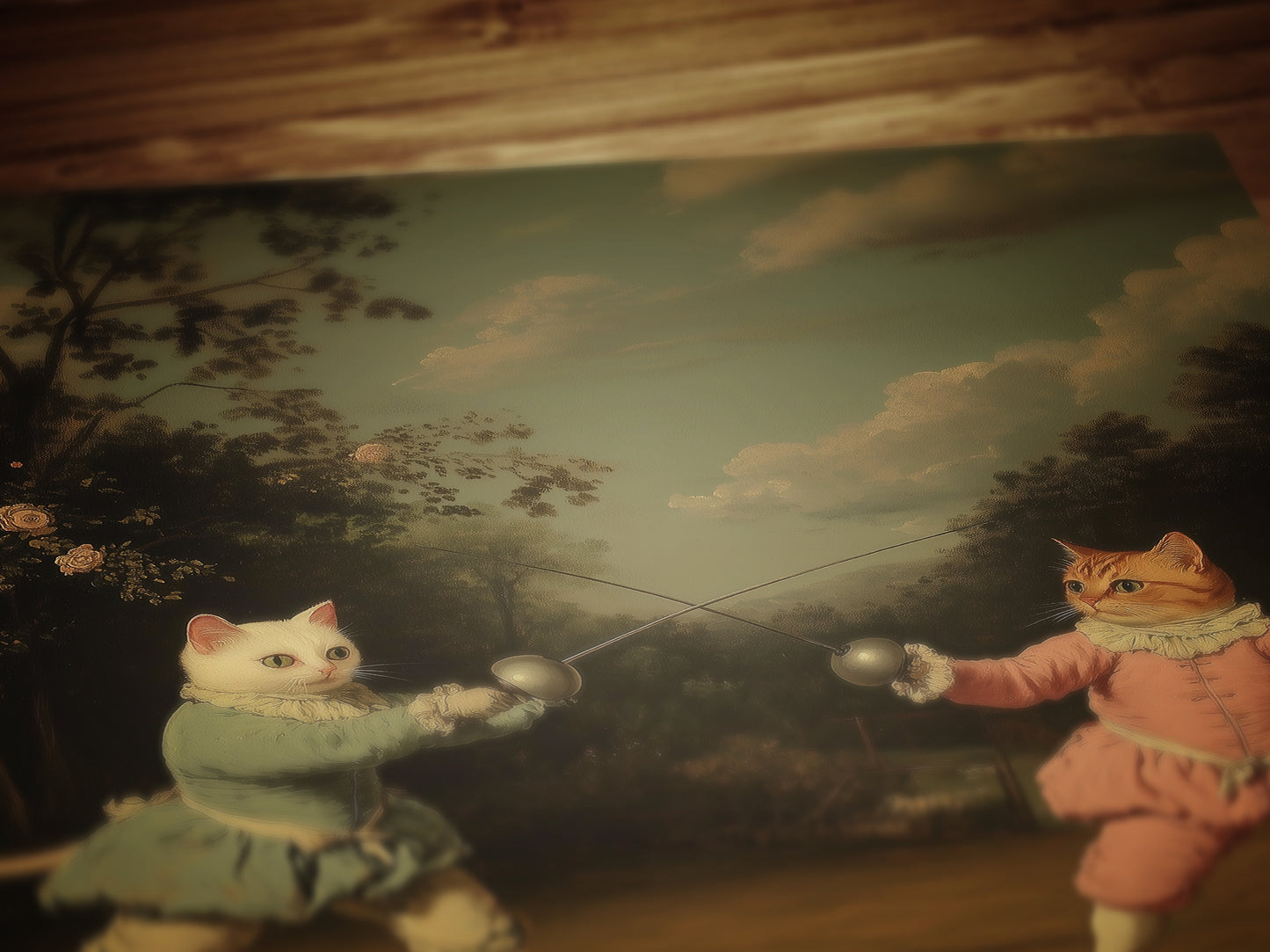 Cat Fencing Club Painting, The purrfect Duel Riposte, Funny Fencing Cat Wall Art Poster, Funny Present For Fencing Lover, Fencing Coach Gift