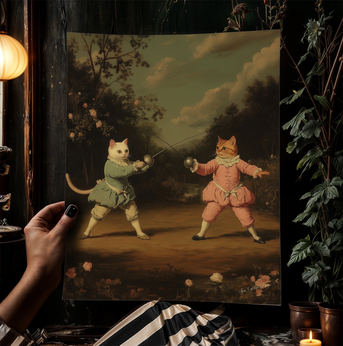 Cat Fencing Club Painting, The purrfect Duel Riposte, Funny Fencing Cat Wall Art Poster, Funny Present For Fencing Lover, Fencing Coach Gift