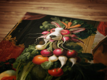 Fruit Bowldog Poster, Antique Vegetable Dog Art Print, Renaissance Food Portrait, Surreal Animal Painting, Weirdcore Kitchen, Food Decor