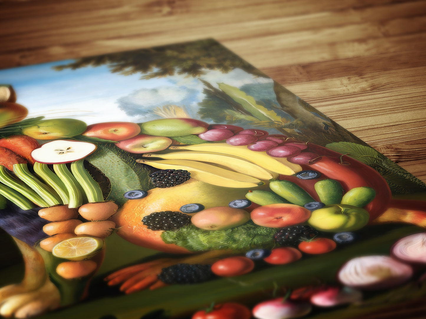 Fruity Cat, Antique Vegetable Cat Painting, Renaissance Food Portrait, Surreal Still Life Animal Art Print, Weirdcore Kitchen, Food Decor