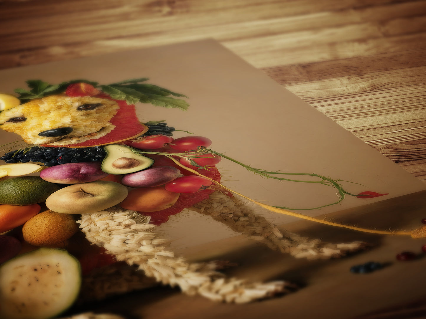 Fruity Puppy Poster, Antique Vegetable Dog Art Print, Renaissance Food Portrait, Surreal Animal Painting, Weirdcore Kitchen Poster Decor