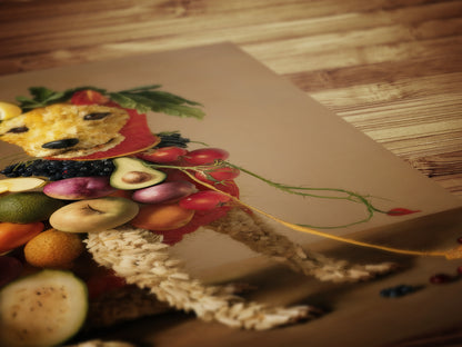 Fruity Puppy Poster, Antique Vegetable Dog Art Print, Renaissance Food Portrait, Surreal Animal Painting, Weirdcore Kitchen Poster Decor