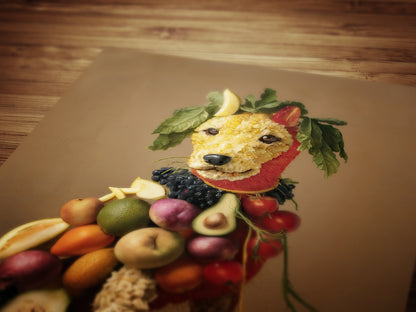 Fruity Puppy Poster, Antique Vegetable Dog Art Print, Renaissance Food Portrait, Surreal Animal Painting, Weirdcore Kitchen Poster Decor