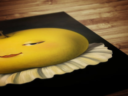 Cute Pensive Apple Poster, Antique Fruit Art Print, Renaissance Food Portrait, Surreal Still Life Painting, Quirky Weird Funny Kitchen Decor