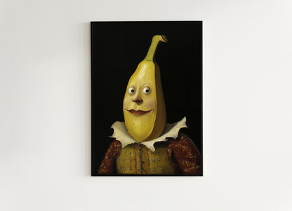 Lovely Banana Poster, Antique Fruit Art Print, Renaissance Food Portrait, Surreal Still Life Painting, Quirky Weird Funny Kitchen Decor