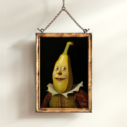 Lovely Banana Poster, Antique Fruit Art Print, Renaissance Food Portrait, Surreal Still Life Painting, Quirky Weird Funny Kitchen Decor