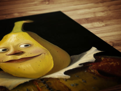 Lovely Banana Poster, Antique Fruit Art Print, Renaissance Food Portrait, Surreal Still Life Painting, Quirky Weird Funny Kitchen Decor