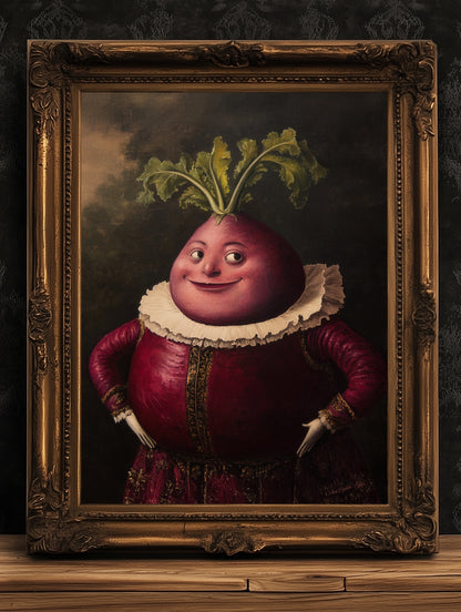 Handsome Beet Poster, Antique Vegetables Art Print, Renaissance Food Portrait, Surreal Still Life Painting, Quirky Weird Funny Kitchen Decor