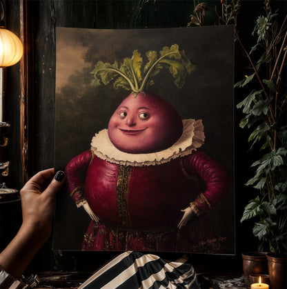 Handsome Beet Poster, Antique Vegetables Art Print, Renaissance Food Portrait, Surreal Still Life Painting, Quirky Weird Funny Kitchen Decor