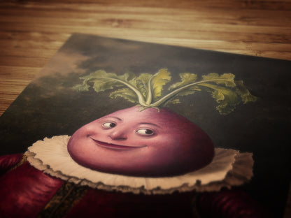 Handsome Beet Poster, Antique Vegetables Art Print, Renaissance Food Portrait, Surreal Still Life Painting, Quirky Weird Funny Kitchen Decor