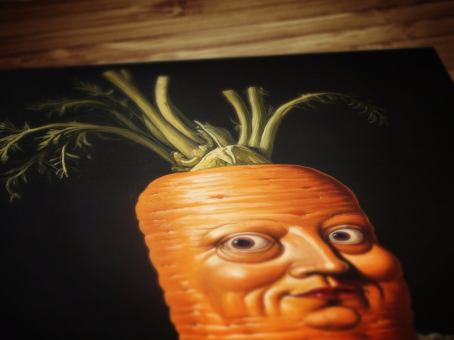 Concerned Carrot Poster, Antique Vegetables Art Print, Renaissance Food Portrait, Surreal Still Life Painting, Weirdcore Kitchen Decor