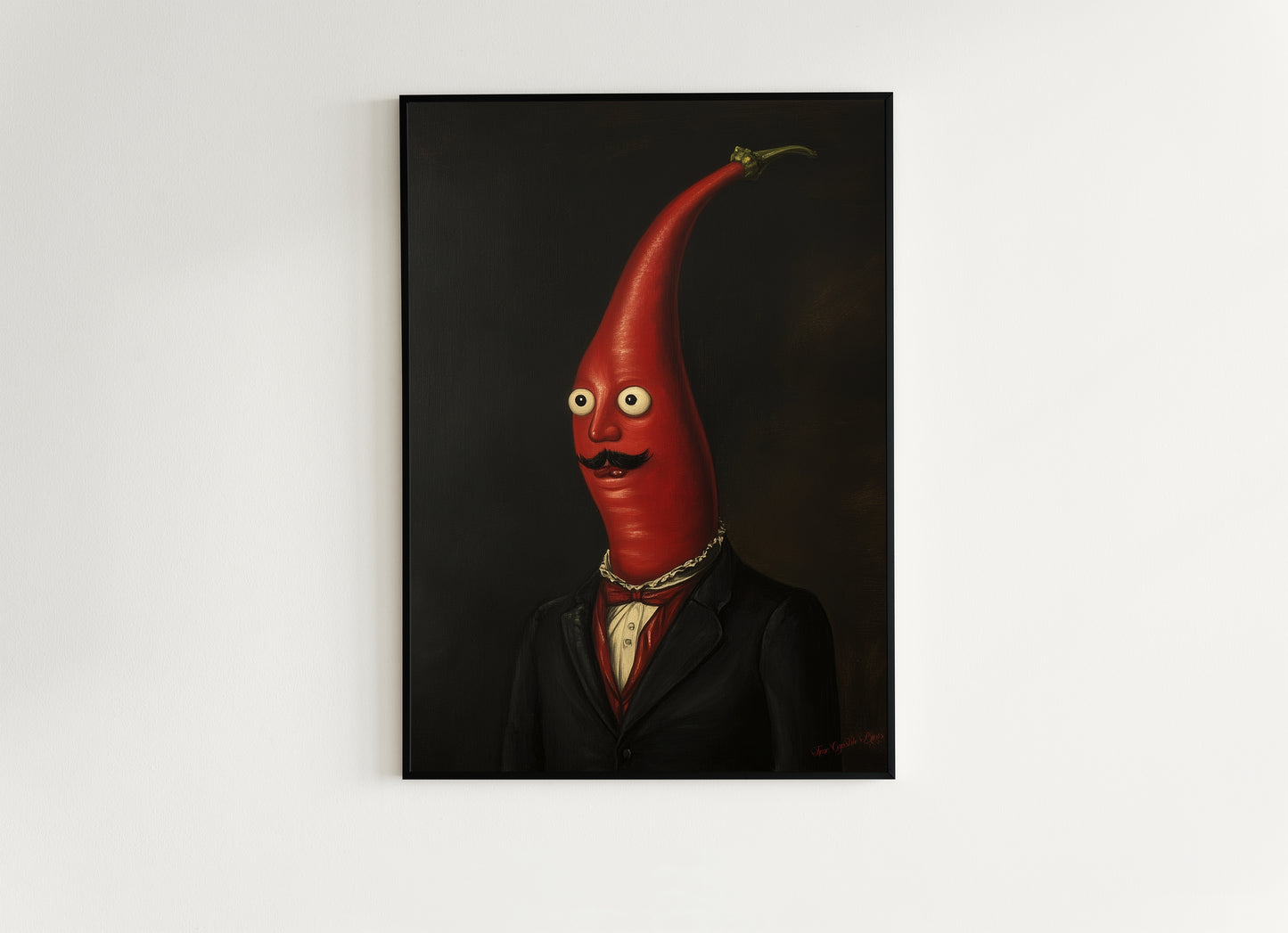 Red Chili Pepper Poster, Vegetables Art Print, Renaissance Food Portrait, Surreal Odd Painting, Quirky Weirdcore Funny Kitchen Decor